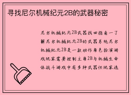 寻找尼尔机械纪元2B的武器秘密