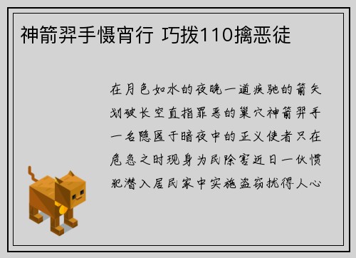 神箭羿手慑宵行 巧拨110擒恶徒